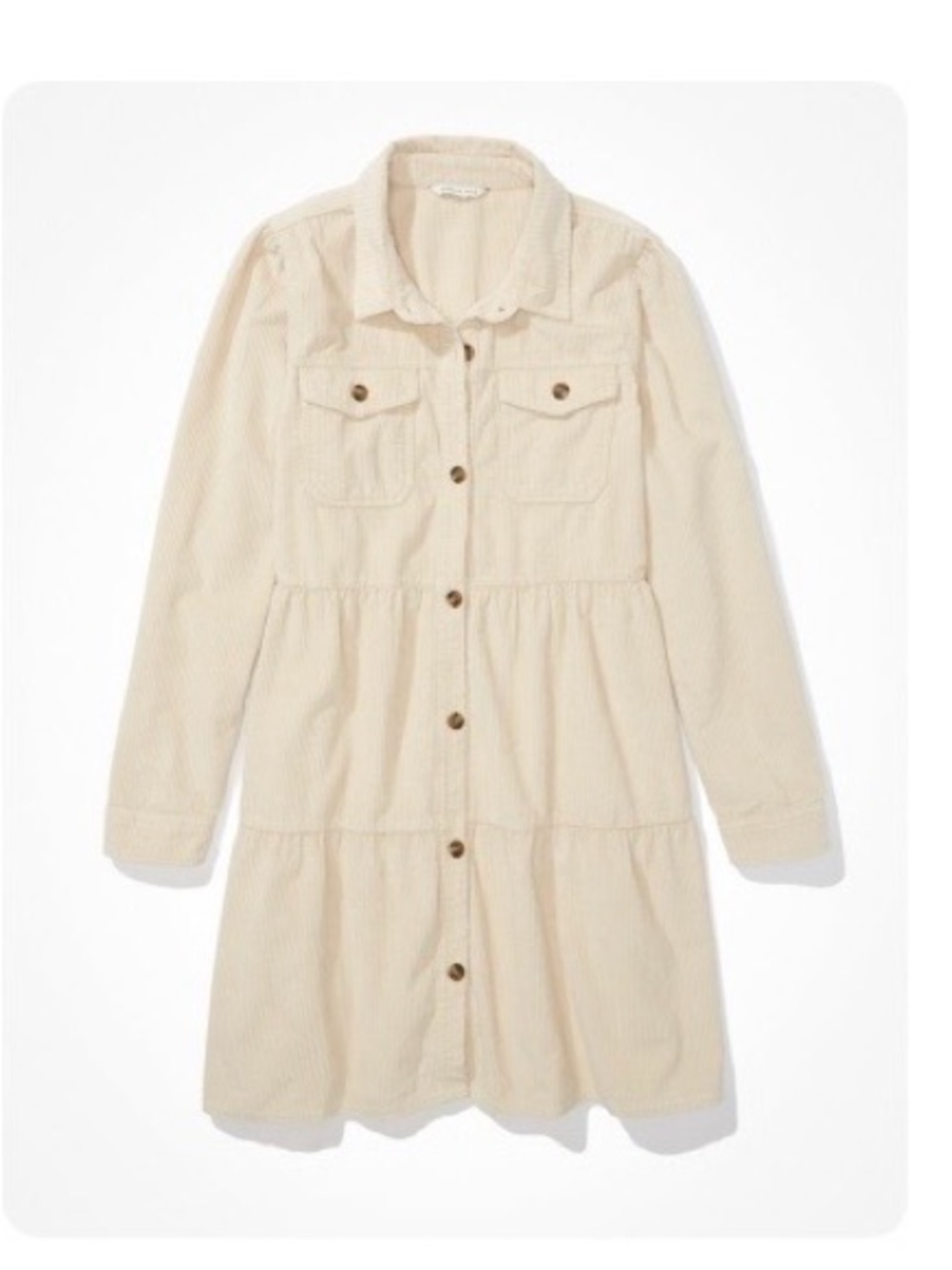 American Eagle Outfitters Cream Button-Front Shirt Jacket Corduroy Dress